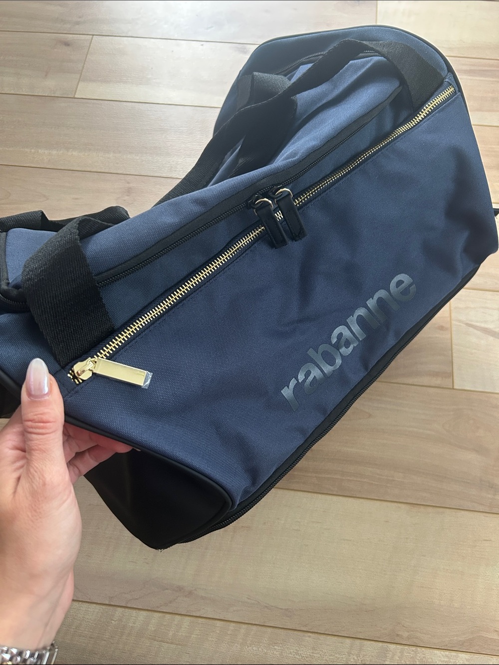 Paco Rabanne Navy Duffel with Black Trim and Gold Hardware